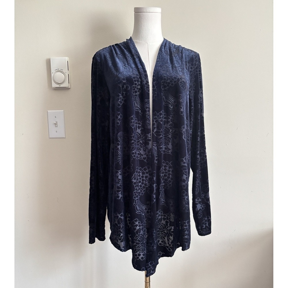 Burnout Velvet Open Front Cardigan Midnight Blue Whimsigoth Medium Grunge Boho